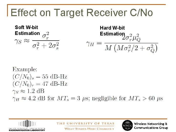 Effect on Target Receiver C/No Soft W-bit Estimation Hard W-bit Estimation 