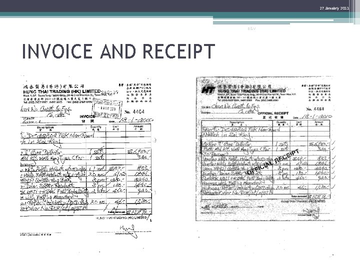 27 January 2011 B&V INVOICE AND RECEIPT 