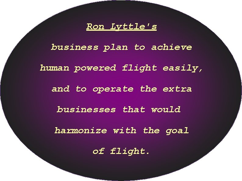 Ron Lyttle's business plan to achieve human powered flight easily, and to operate the