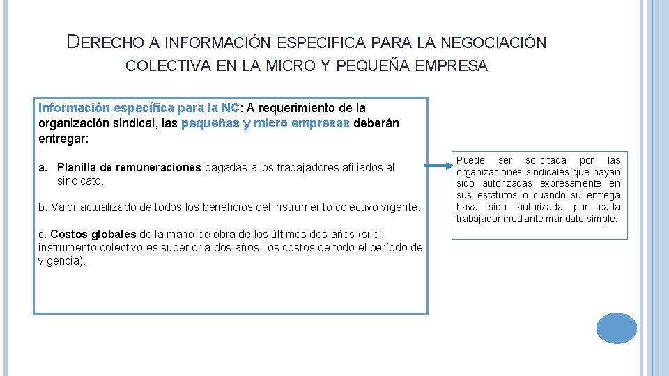 DERECHO A INFORMACIÓN ESPECIFICA PARA LA NEGOCIACIÓN COLECTIVA EN LA MICRO Y PEQUEÑA EMPRESA