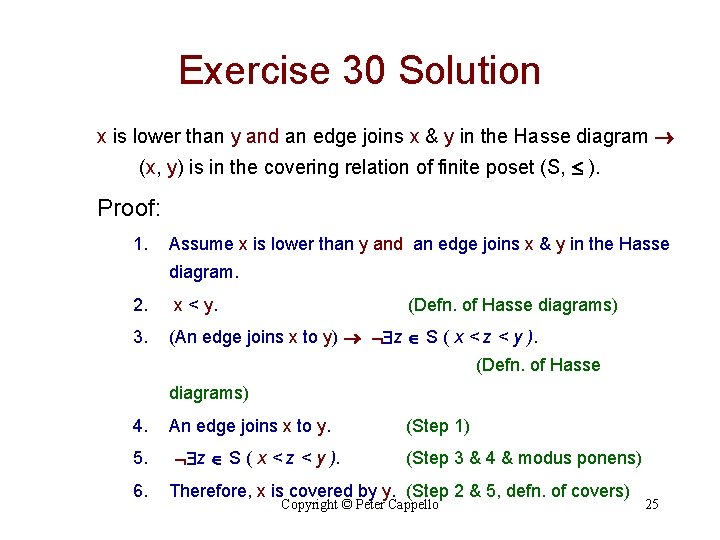 Exercise 30 Solution x is lower than y and an edge joins x &
