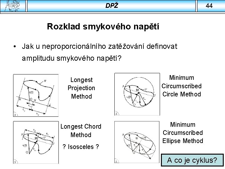 DPŽ 44 Rozklad smykového napětí • Jak u neproporcionálního zatěžování definovat amplitudu smykového napětí?