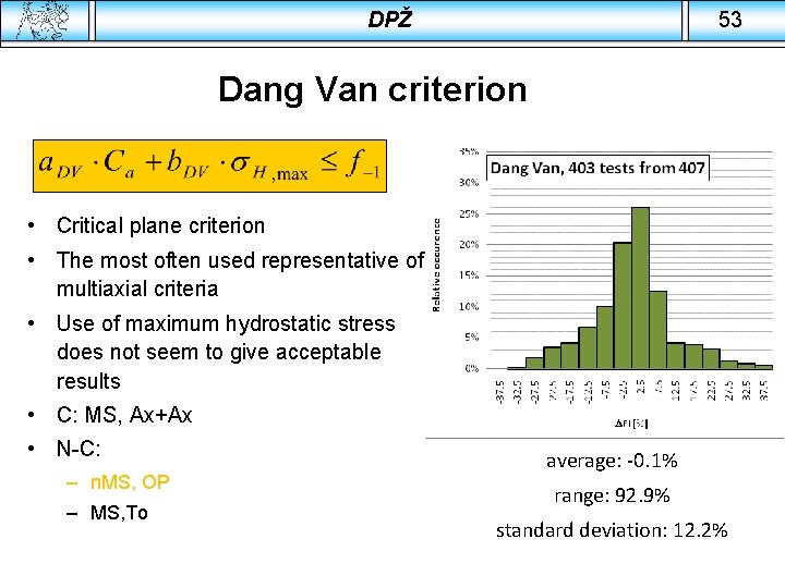 DPŽ 53 Dang Van criterion • Critical plane criterion • The most often used