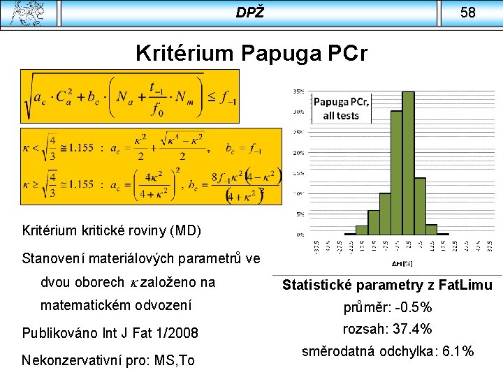 DPŽ 58 Kritérium Papuga PCr Kritérium kritické roviny (MD) Stanovení materiálových parametrů ve dvou