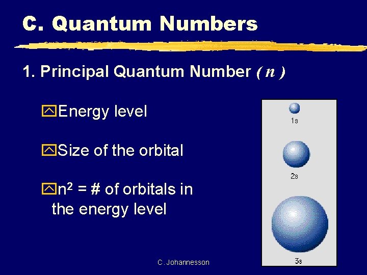 C. Quantum Numbers 1. Principal Quantum Number ( n ) y. Energy level y.