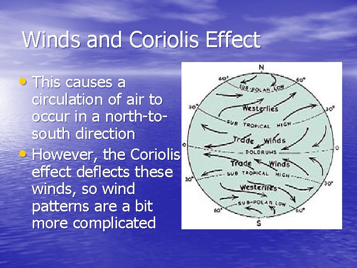Winds and Coriolis Effect • This causes a circulation of air to occur in