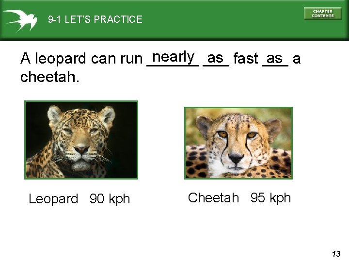 9 -1 LET’S PRACTICE nearly ___ as fast ___ as a A leopard can