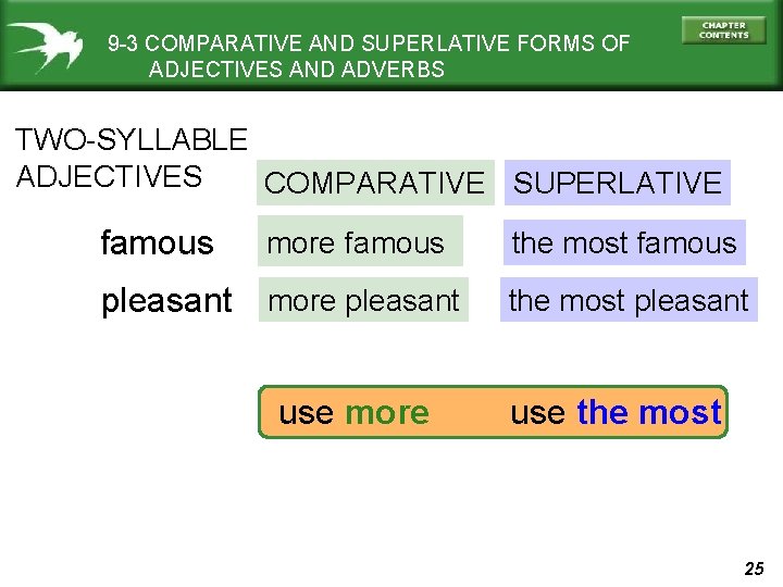 9 -3 COMPARATIVE AND SUPERLATIVE FORMS OF ADJECTIVES AND ADVERBS TWO-SYLLABLE ADJECTIVES COMPARATIVE SUPERLATIVE