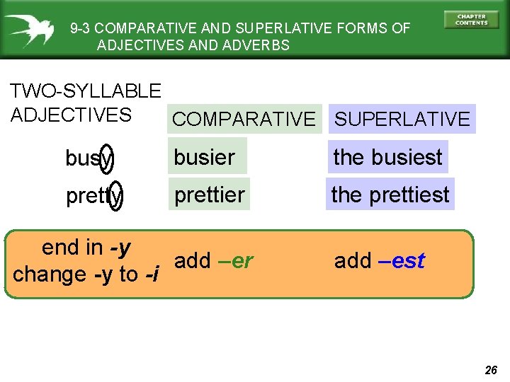 9 -3 COMPARATIVE AND SUPERLATIVE FORMS OF ADJECTIVES AND ADVERBS TWO-SYLLABLE ADJECTIVES COMPARATIVE SUPERLATIVE