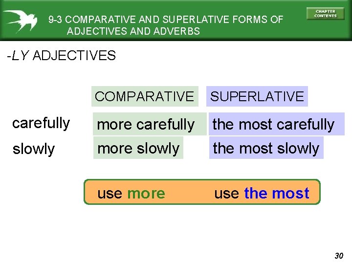 9 -3 COMPARATIVE AND SUPERLATIVE FORMS OF ADJECTIVES AND ADVERBS -LY ADJECTIVES COMPARATIVE SUPERLATIVE