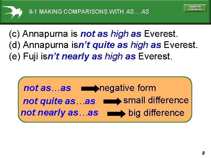 9 -1 MAKING COMPARISONS WITH AS… AS (c) Annapurna is not as high as