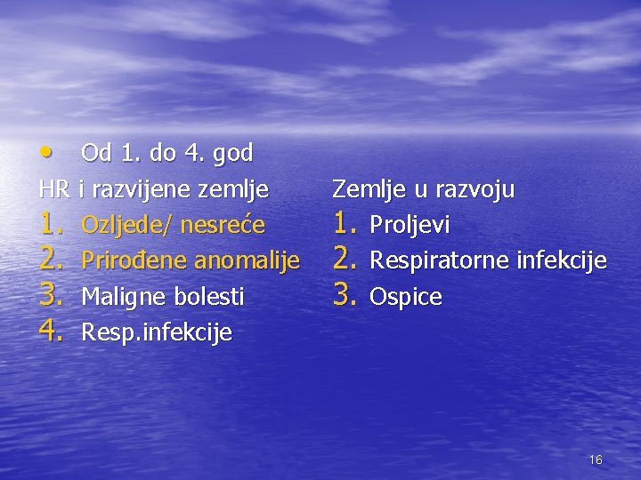  • Od 1. do 4. god HR i razvijene zemlje 1. Ozljede/ nesreće