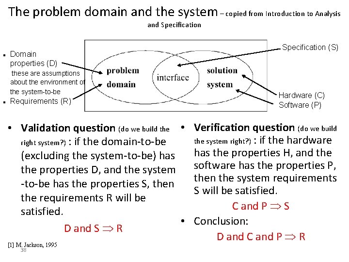 The problem domain and the system – copied from Introduction to Analysis and Specification