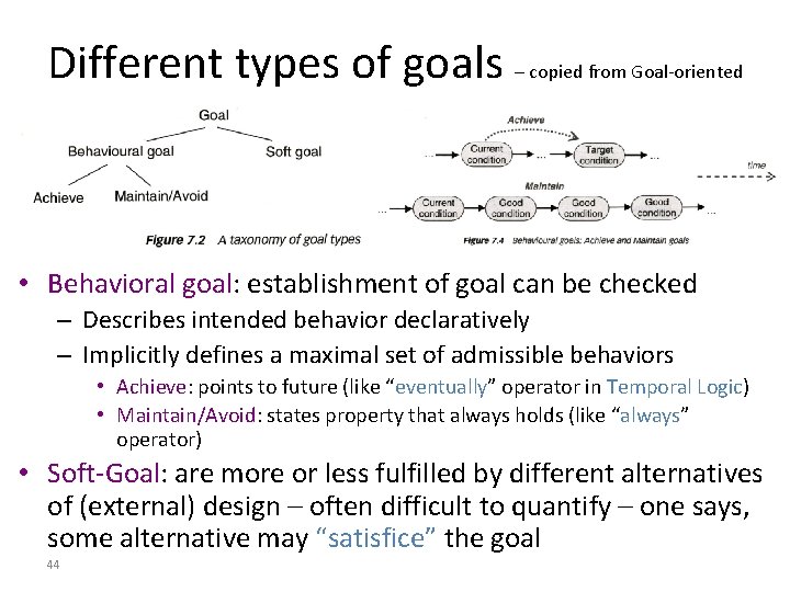 Different types of goals – copied from Goal-oriented modeling • Behavioral goal: establishment of