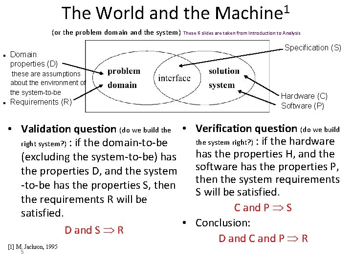The World and the Machine 1 (or the problem domain and the system) Domain