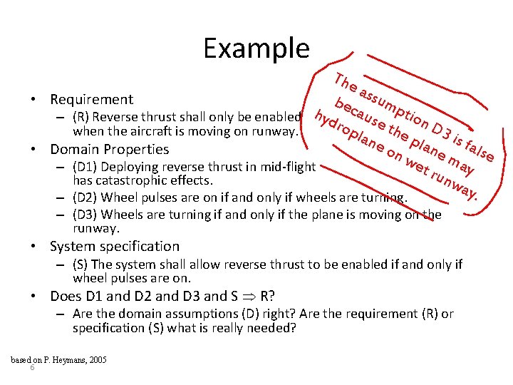 Example The a • Requirement bec ssump – (R) Reverse thrust shall only be