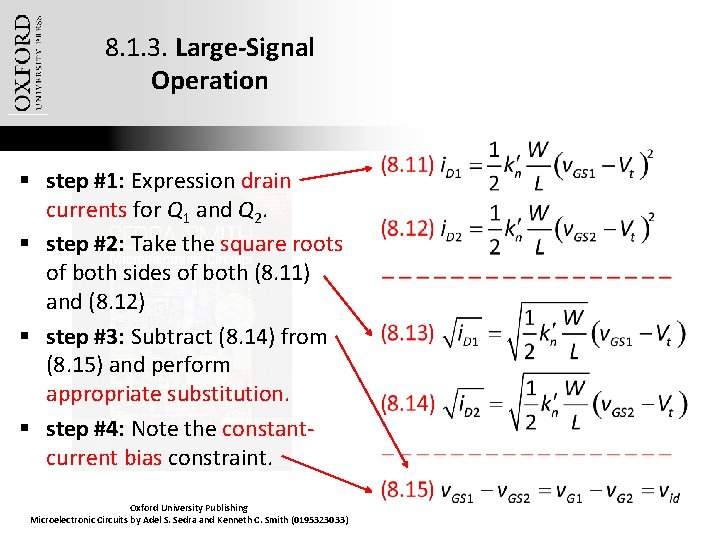 8. 1. 3. Large-Signal Operation § step #1: Expression drain currents for Q 1