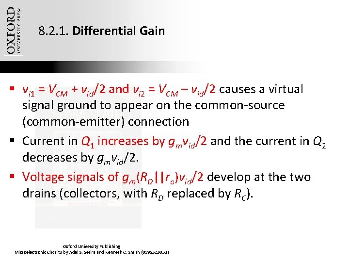 8. 2. 1. Differential Gain § vi 1 = VCM + vid/2 and vi