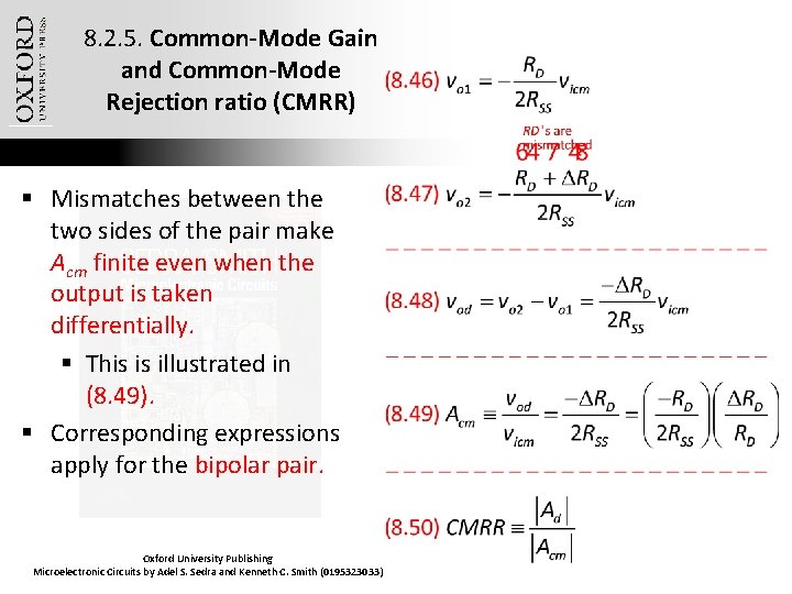 8. 2. 5. Common-Mode Gain and Common-Mode Rejection ratio (CMRR) § Mismatches between the