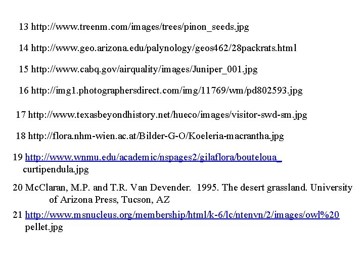 13 http: //www. treenm. com/images/trees/pinon_seeds. jpg 14 http: //www. geo. arizona. edu/palynology/geos 462/28 packrats.