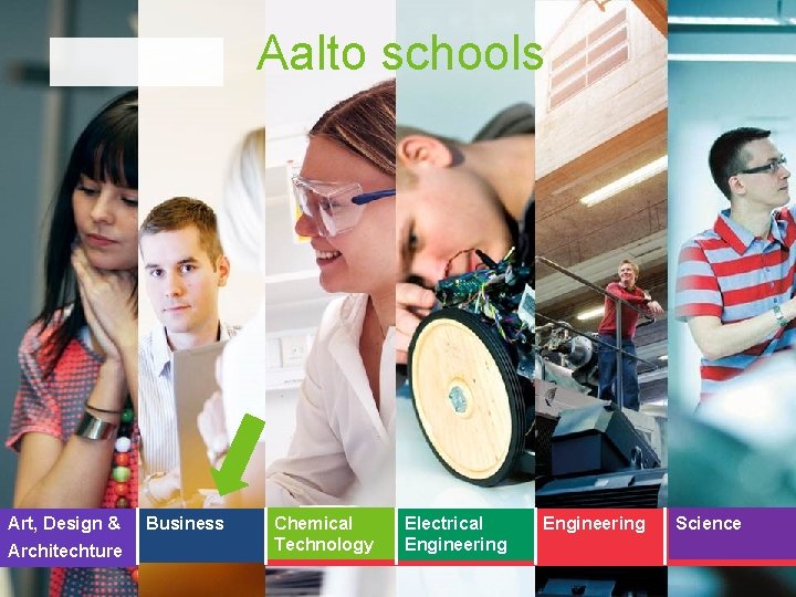 Aalto schools Art, Design & Architechture Business Chemical Technology Electrical Engineering Science 