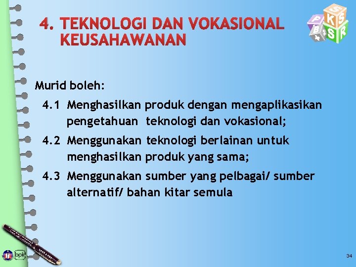 4. TEKNOLOGI DAN VOKASIONAL KEUSAHAWANAN Murid boleh: 4. 1 Menghasilkan produk dengan mengaplikasikan pengetahuan