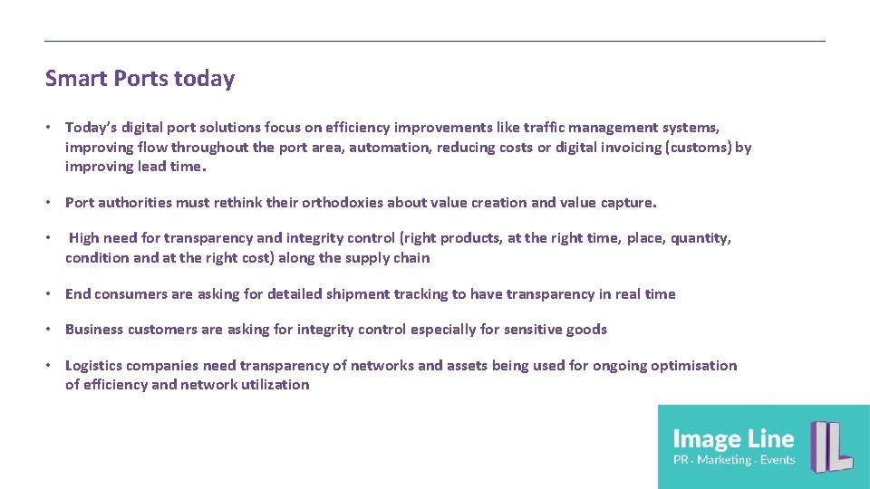 Smart Ports today • Today’s digital port solutions focus on efficiency improvements like traffic Smart Ports today • Today’s digital port solutions focus on efficiency improvements like traffic