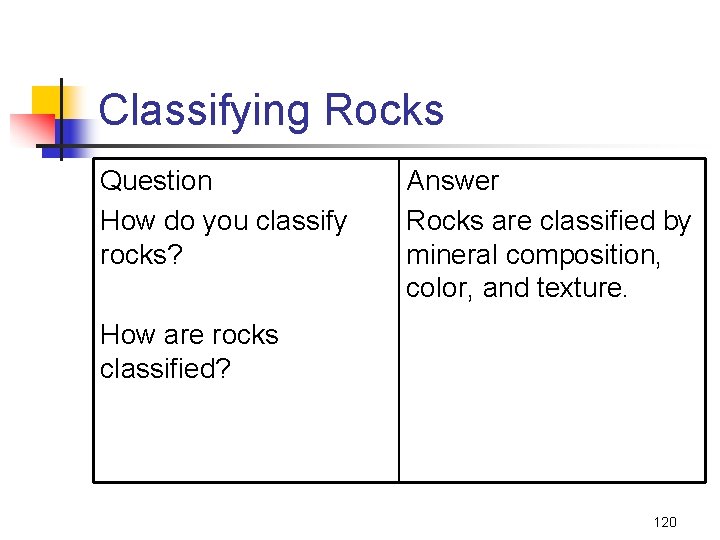 Classifying Rocks Question How do you classify rocks? Answer Rocks are classified by mineral