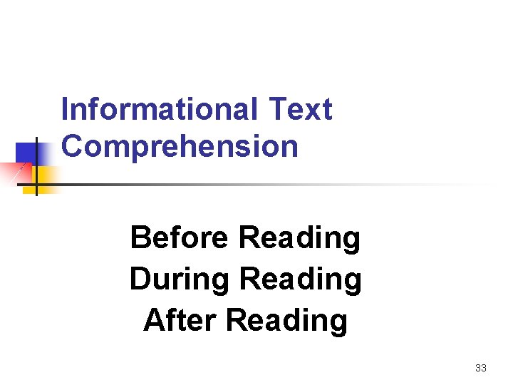 Informational Text Comprehension Before Reading During Reading After Reading 33 