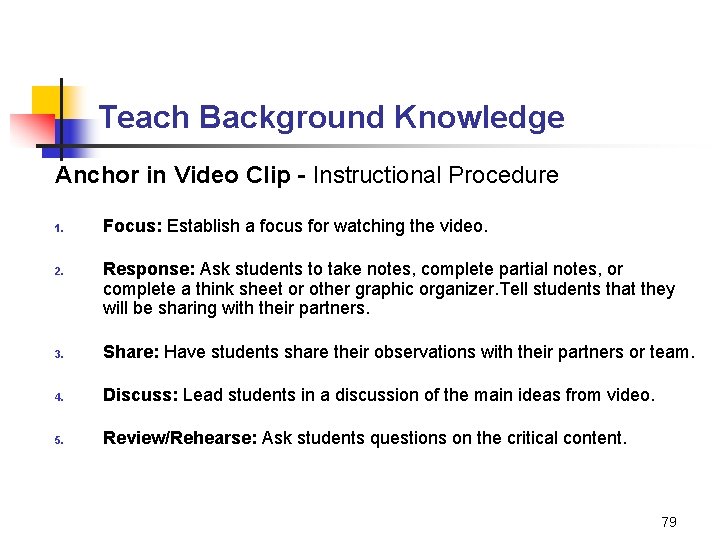 Teach Background Knowledge Anchor in Video Clip - Instructional Procedure 1. 2. Focus: Establish