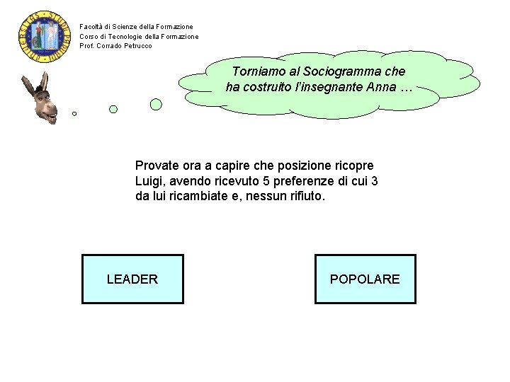 Facoltà di Scienze della Formazione Corso di Tecnologie della Formazione Prof. Corrado Petrucco Torniamo