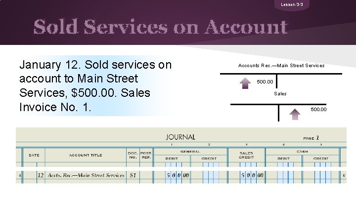 Lesson 3 -3 Sold Services on Account January 12. Sold services on account to