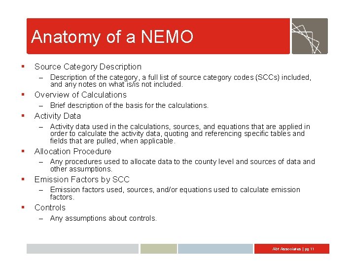 Anatomy of a NEMO § Source Category Description – Description of the category, a