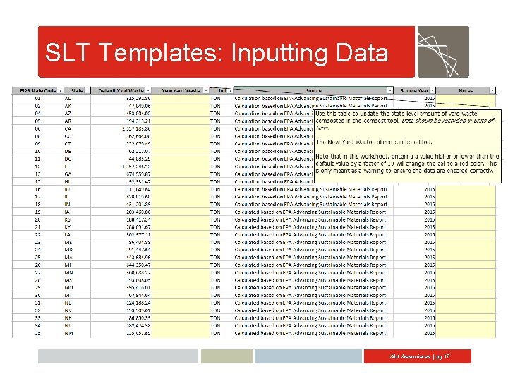SLT Templates: Inputting Data Abt Associates | pg 17 