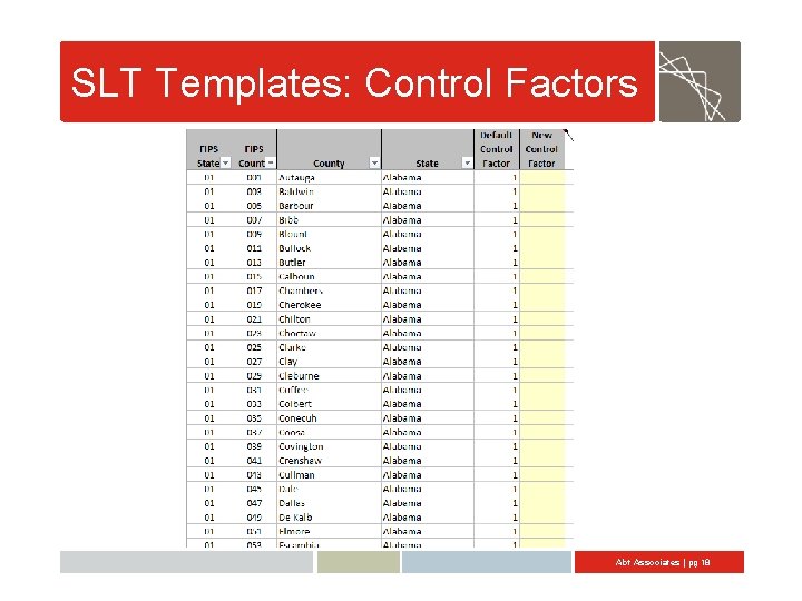 SLT Templates: Control Factors Abt Associates | pg 18 