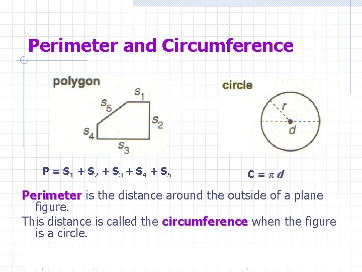 Perimeter and Circumference P = S 1 + S 2 + S 3 +