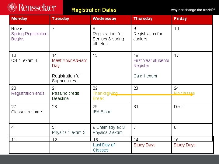 Registration Dates Monday Tuesday Nov 6 7 Monday Spring Registration Begins Tuesday Wednesday 13