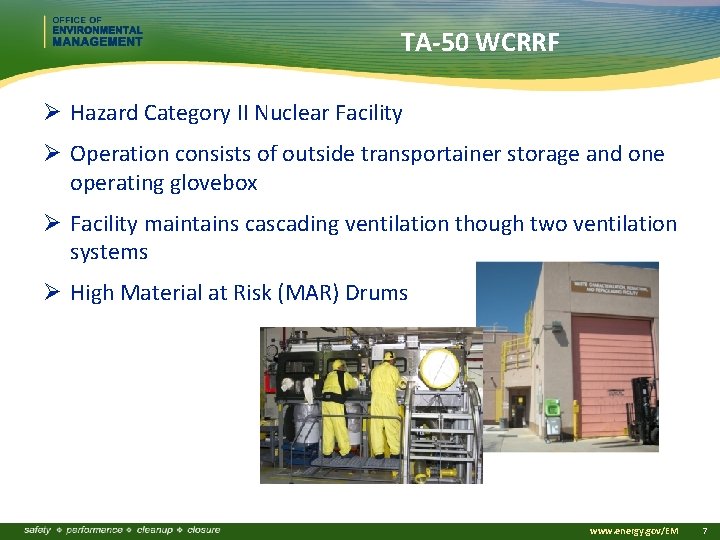 TA-50 WCRRF Ø Hazard Category II Nuclear Facility Ø Operation consists of outside transportainer TA-50 WCRRF Ø Hazard Category II Nuclear Facility Ø Operation consists of outside transportainer