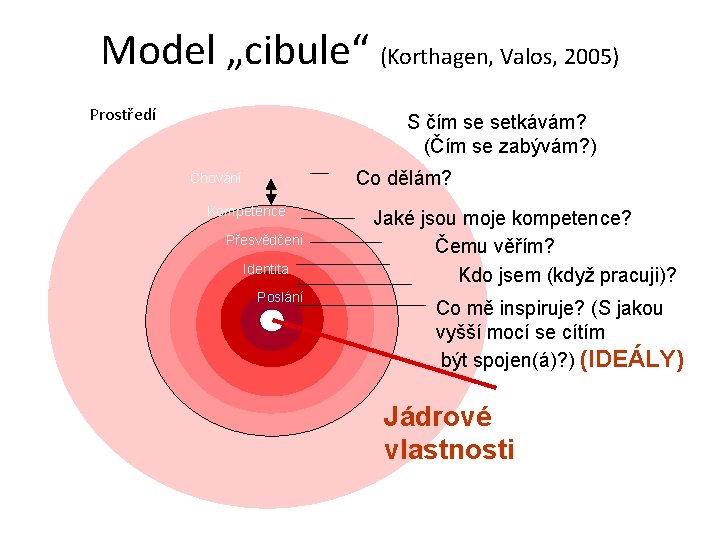 Model „cibule“ (Korthagen, Valos, 2005) Prostředí S čím se setkávám? (Čím se zabývám? )