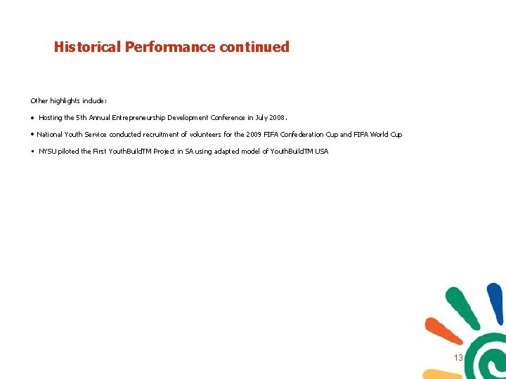Historical Performance continued Other highlights include: • Hosting the 5 th Annual Entrepreneurship Development Historical Performance continued Other highlights include: • Hosting the 5 th Annual Entrepreneurship Development