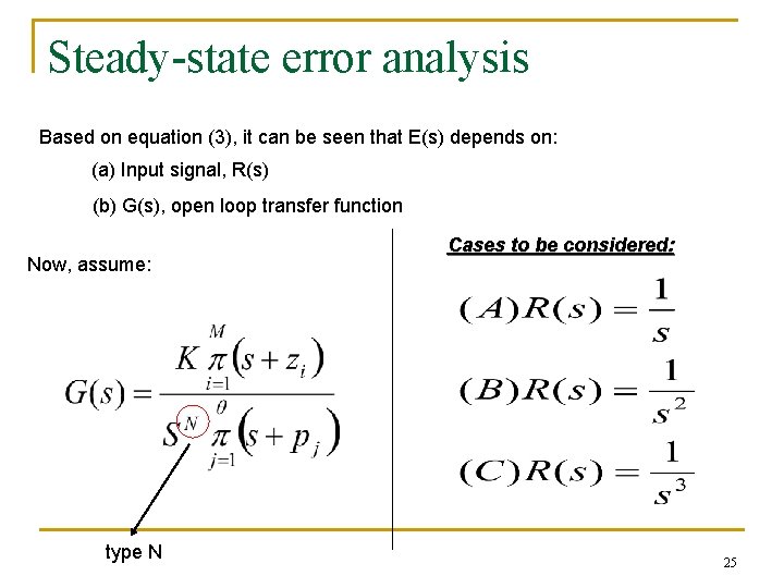 Steady-state error analysis Based on equation (3), it can be seen that E(s) depends