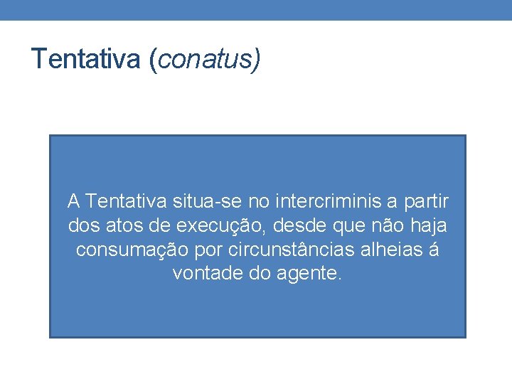 Tentativa (conatus) A Tentativa situa-se no intercriminis a partir dos atos de execução, desde