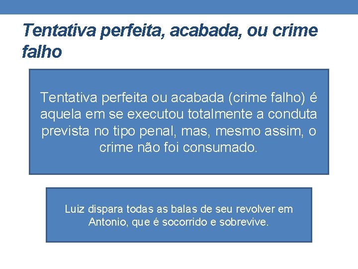 Tentativa perfeita, acabada, ou crime falho Tentativa perfeita ou acabada (crime falho) é aquela