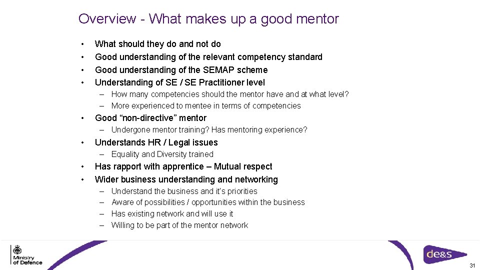 Overview - What makes up a good mentor • • What should they do