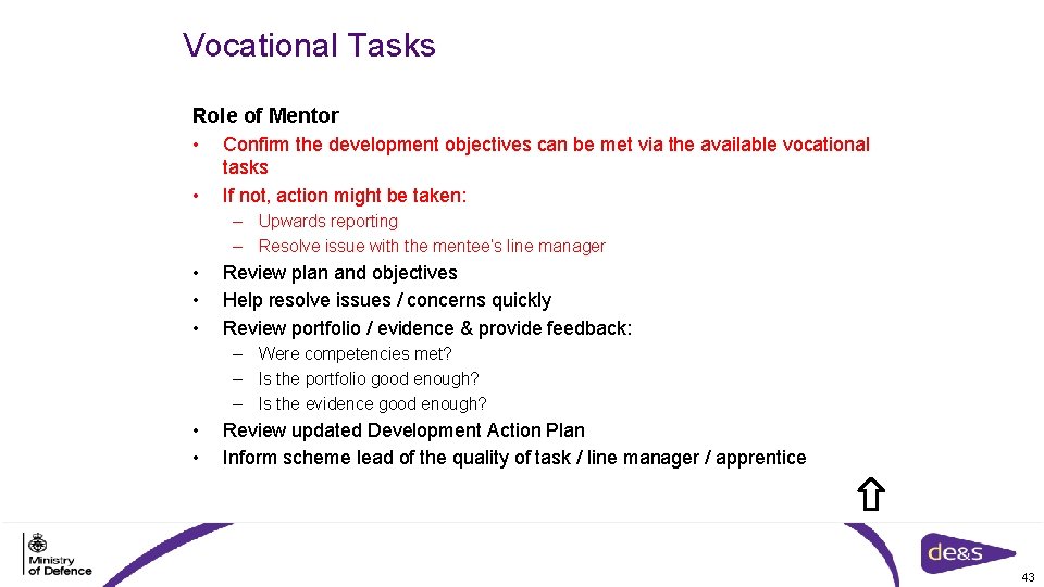 Vocational Tasks Role of Mentor • Confirm the development objectives can be met via