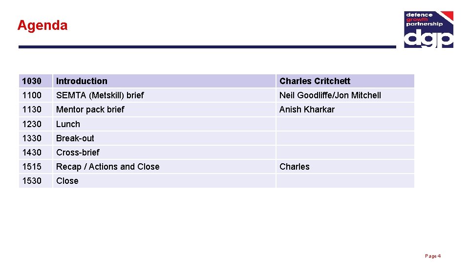 Agenda 1030 Introduction Charles Critchett 1100 SEMTA (Metskill) brief Neil Goodliffe/Jon Mitchell 1130 Mentor