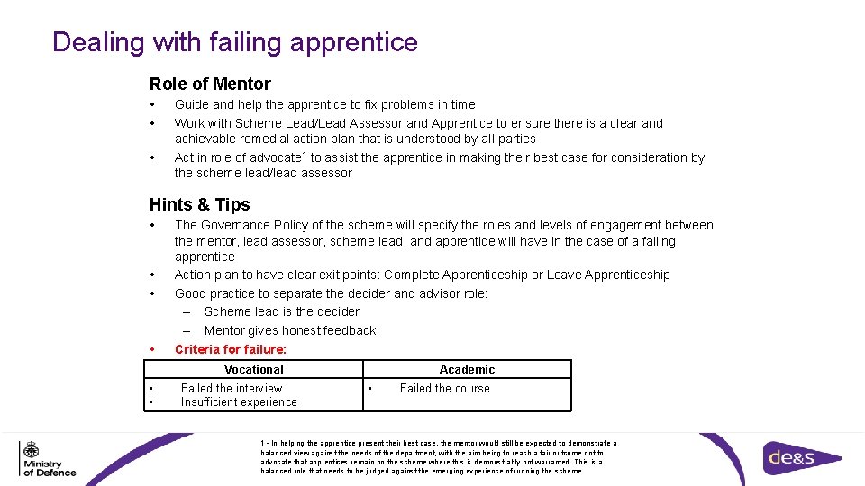 Dealing with failing apprentice Role of Mentor • • • Guide and help the