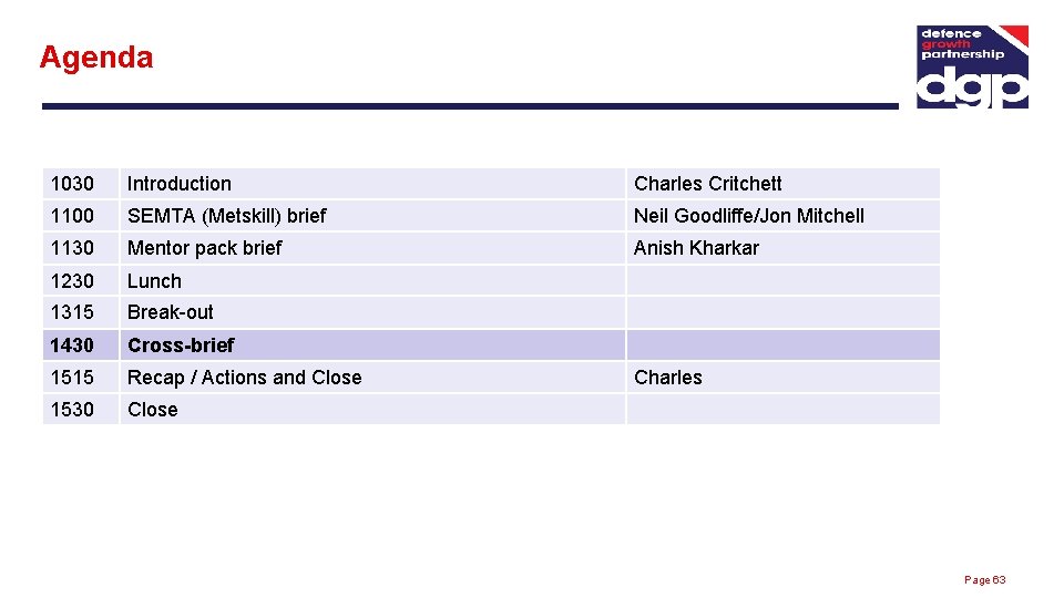 Agenda 1030 Introduction Charles Critchett 1100 SEMTA (Metskill) brief Neil Goodliffe/Jon Mitchell 1130 Mentor