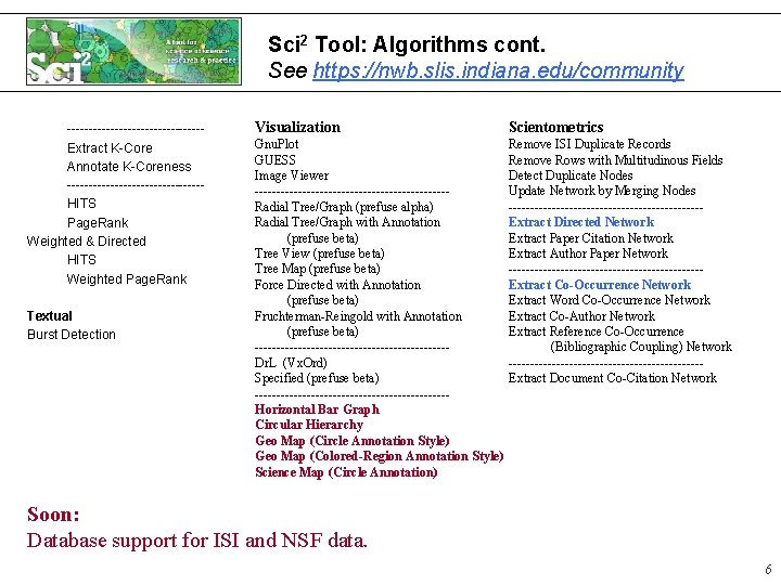 Sci 2 Tool: Algorithms cont. See https: //nwb. slis. indiana. edu/community ----------------Extract K-Core Annotate