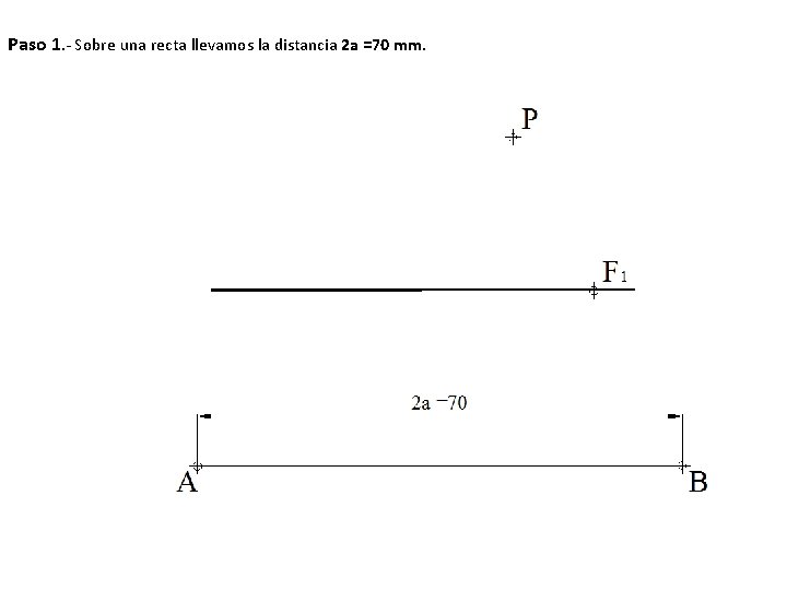 Paso 1. - Sobre una recta llevamos la distancia 2 a =70 mm. 